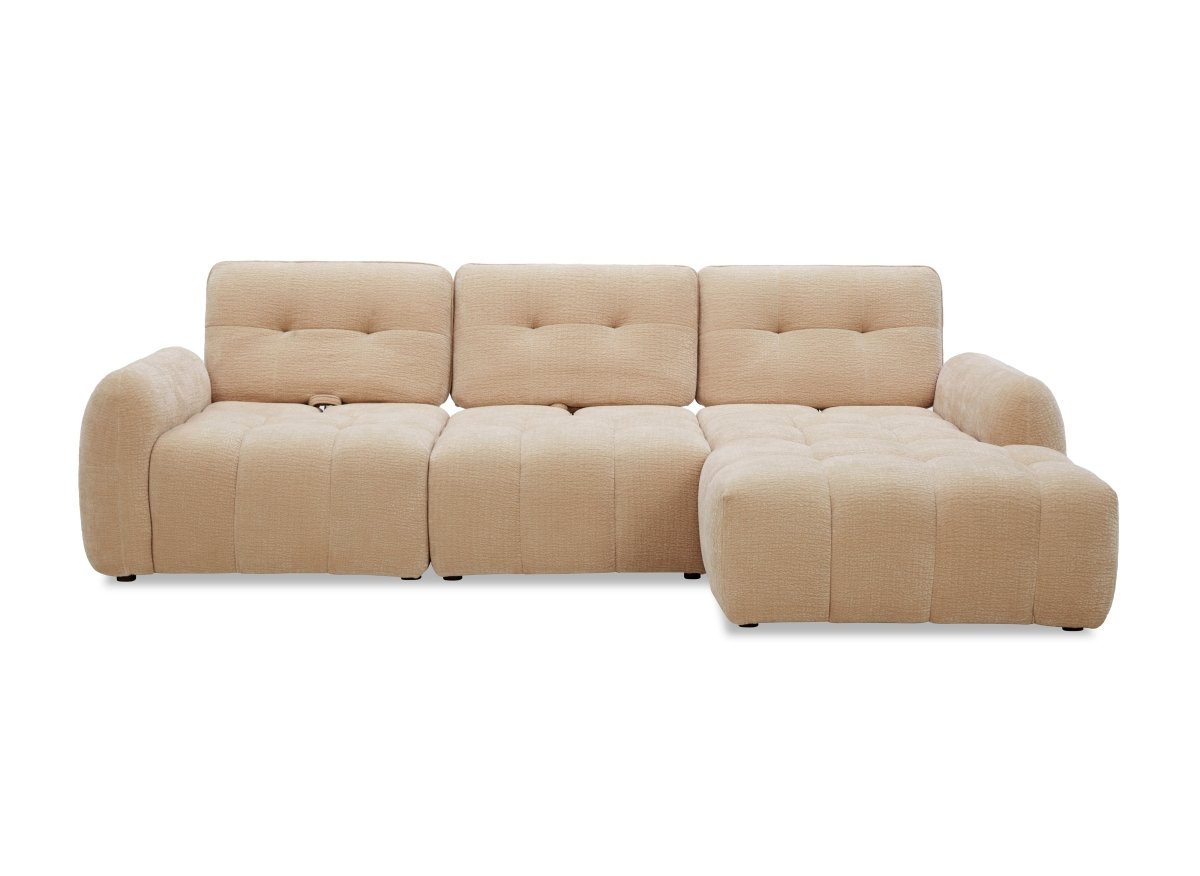 Canapé d'angle en velours tissé beige avec dossier réglable ADONIS - Angle droit