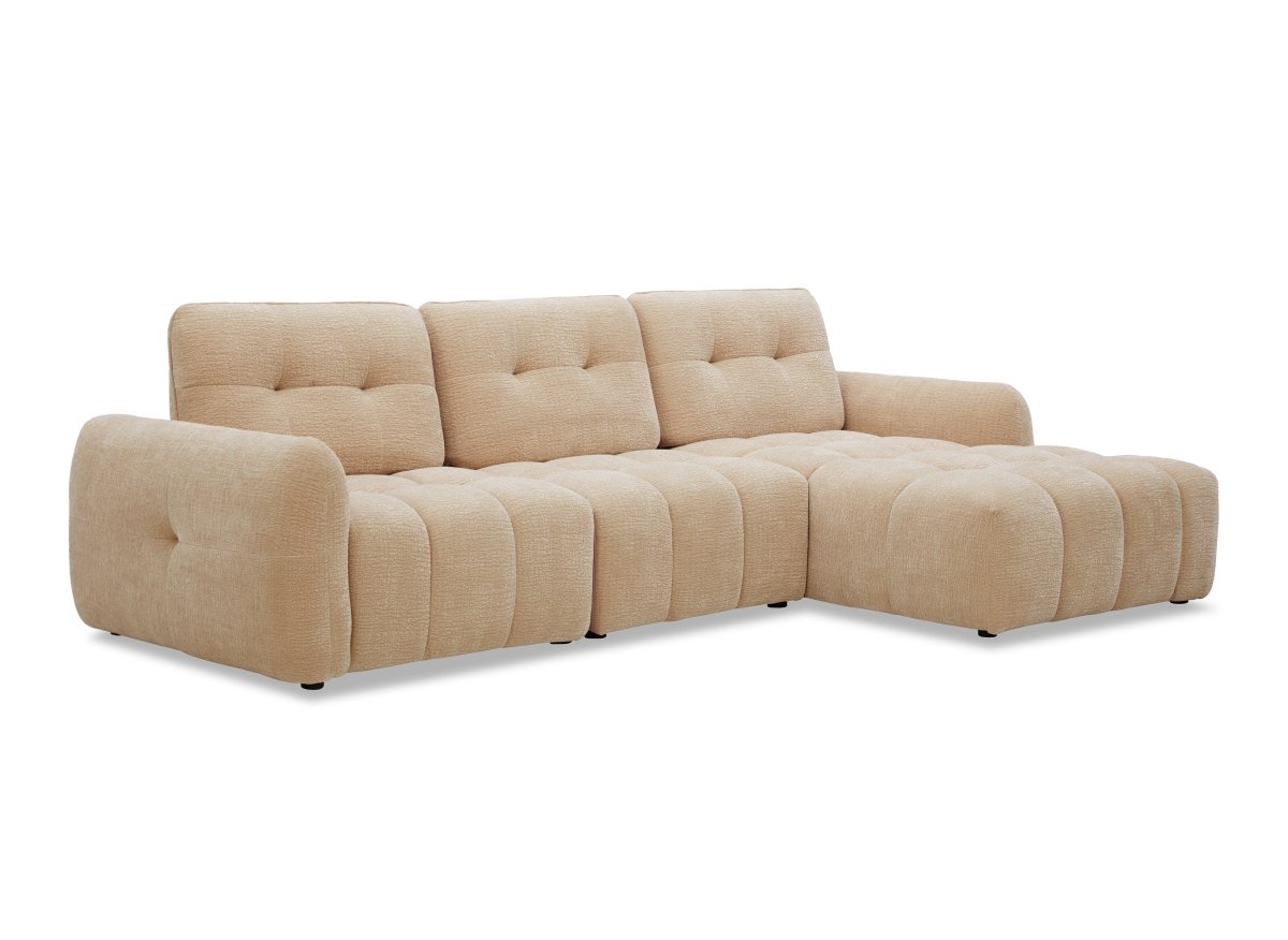 Canapé d'angle en velours tissé beige avec dossier réglable ADONIS - Angle droit