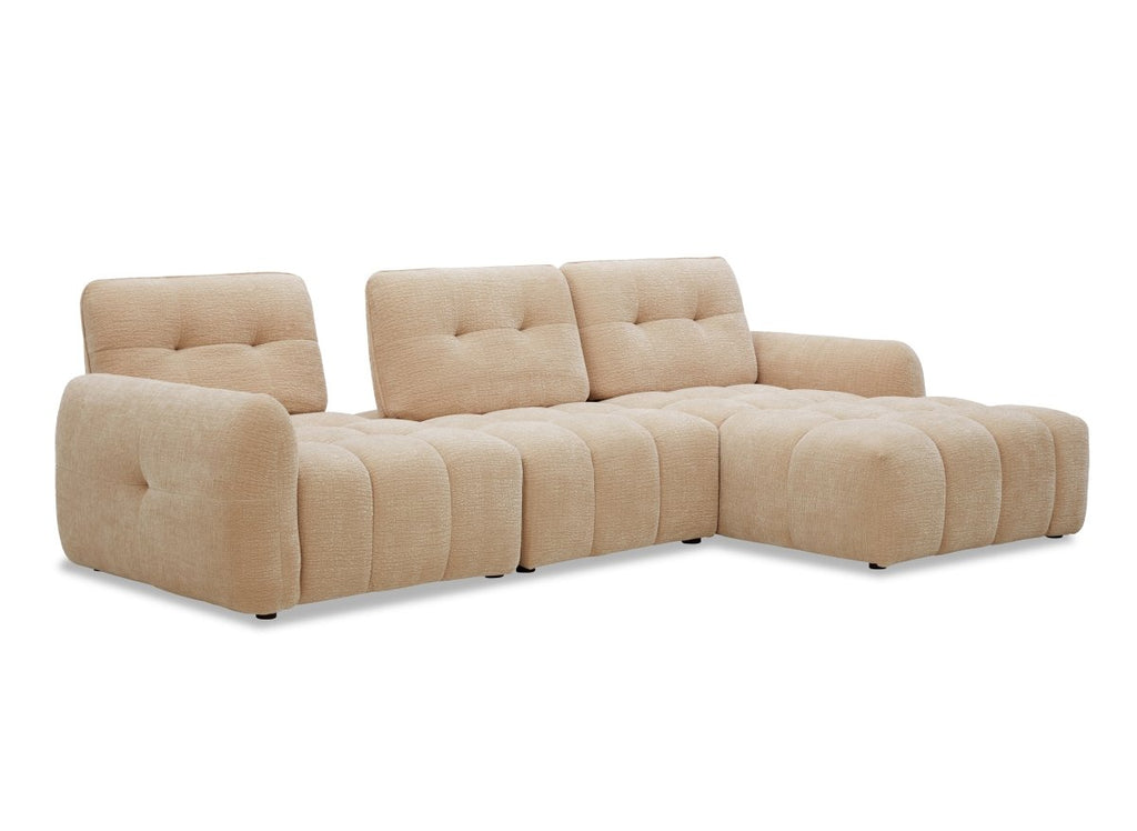 Canapé d'angle en velours tissé beige avec dossier réglable ADONIS - Angle droit