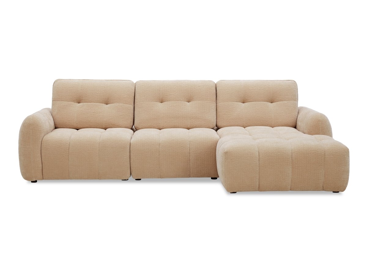 Canapé d'angle en velours tissé beige avec dossier réglable ADONIS - Angle droit