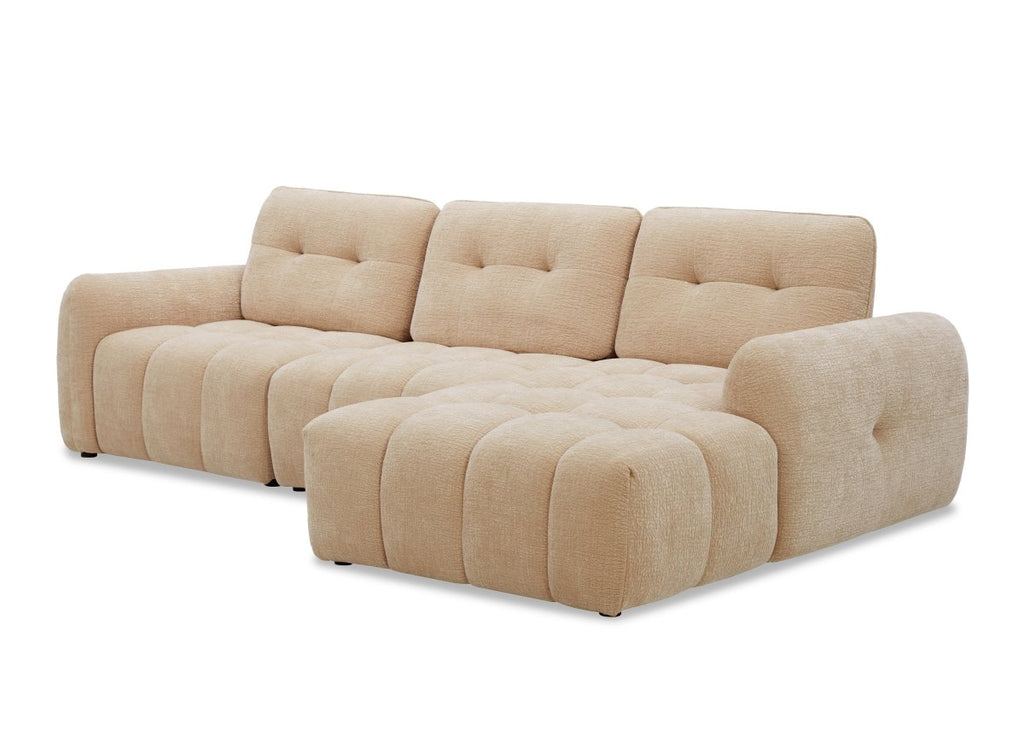Canapé d'angle en velours tissé beige avec dossier réglable ADONIS - Angle droit