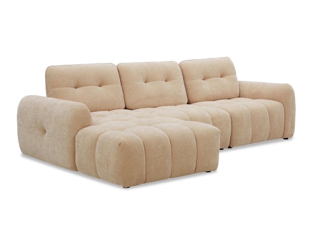 Canapé d'angle en velours tissé beige avec dossier réglable ADONIS - Angle gauche