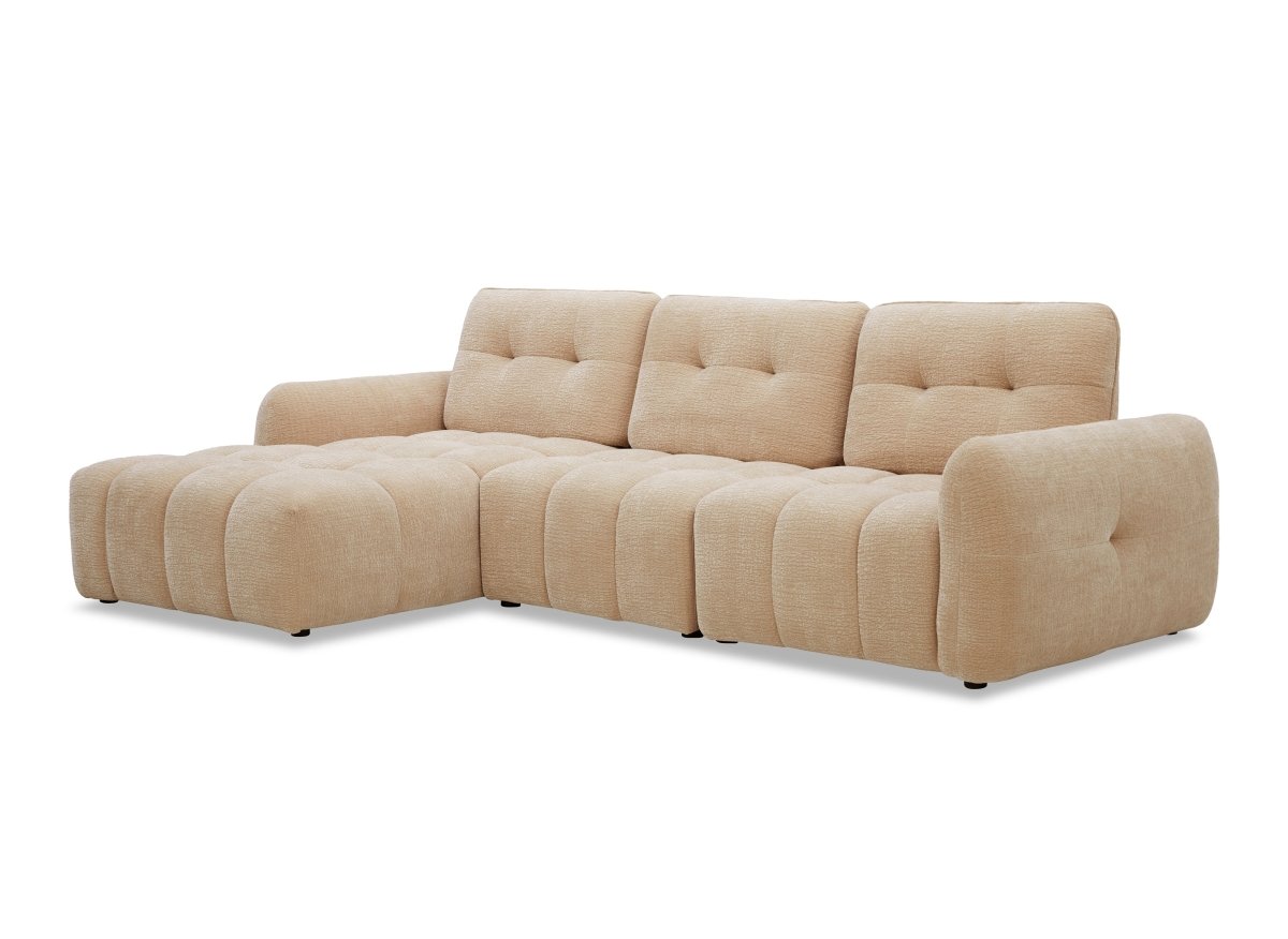 Canapé d'angle en velours tissé beige avec dossier réglable ADONIS - Angle gauche