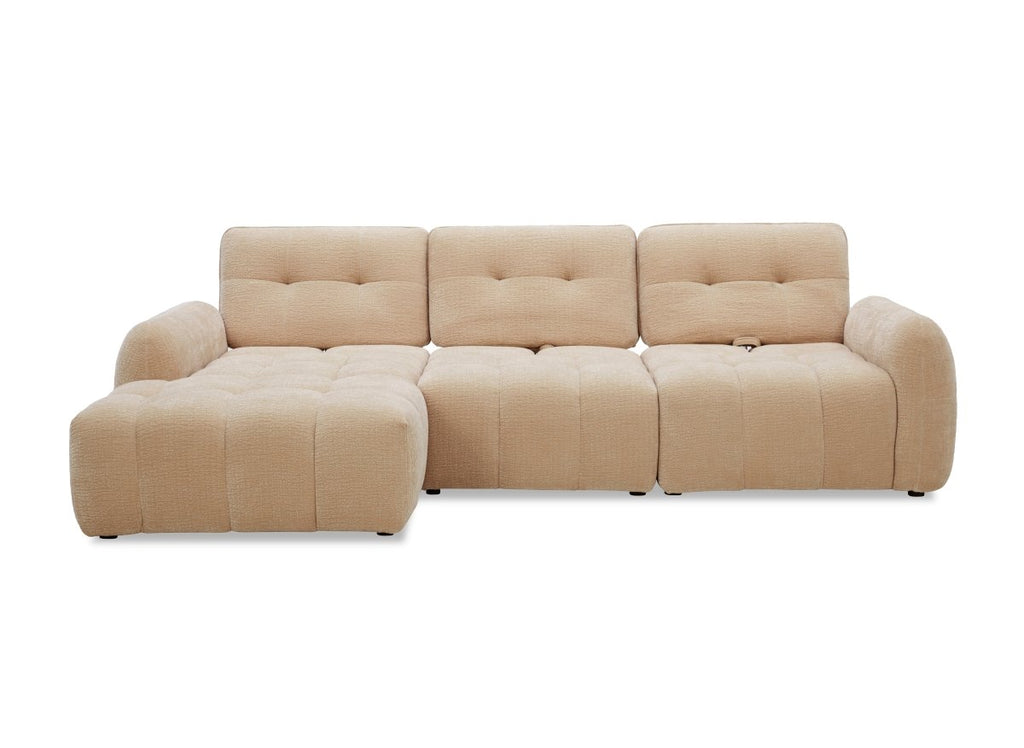 Canapé d'angle en velours tissé beige avec dossier réglable ADONIS - Angle gauche
