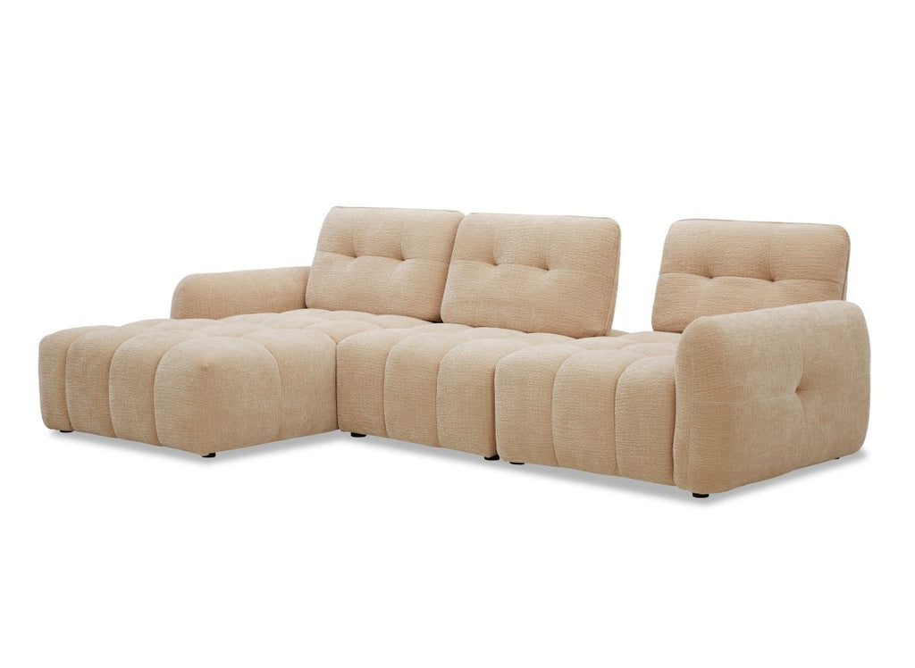 Canapé d'angle en velours tissé beige avec dossier réglable ADONIS - Angle gauche