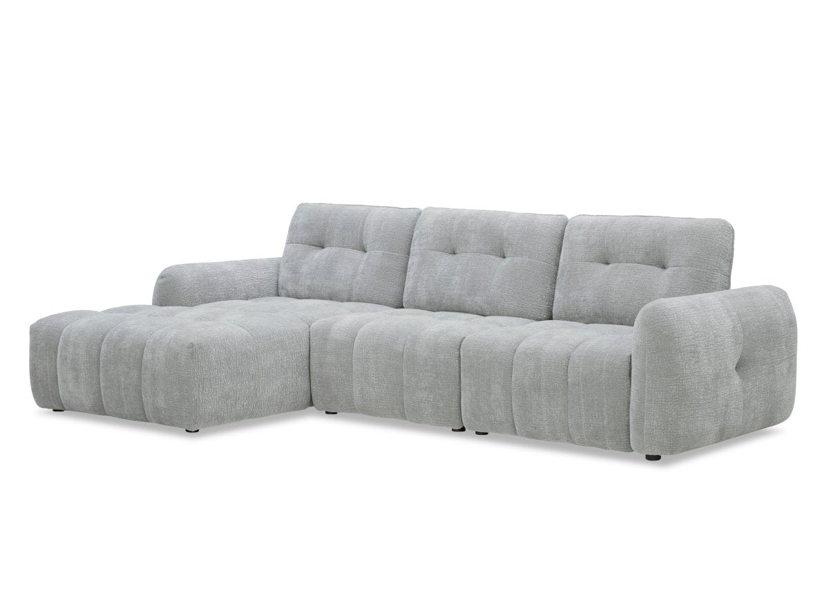 Canapé d'angle en velours tissé gris clair avec dossier réglable ADONIS - Angle gauche