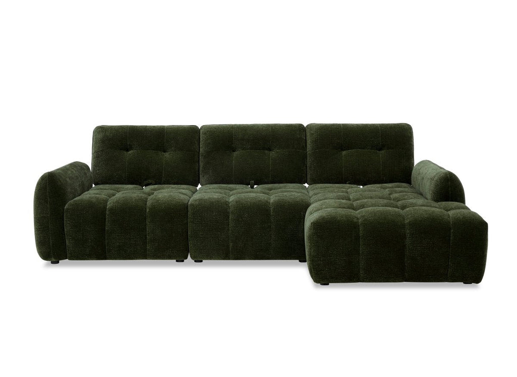 Canapé d'angle en velours tissé vert olive avec dossier réglable ADONIS - Angle droit