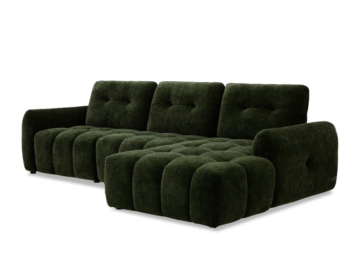 Canapé d'angle en velours tissé vert olive avec dossier réglable ADONIS - Angle droit