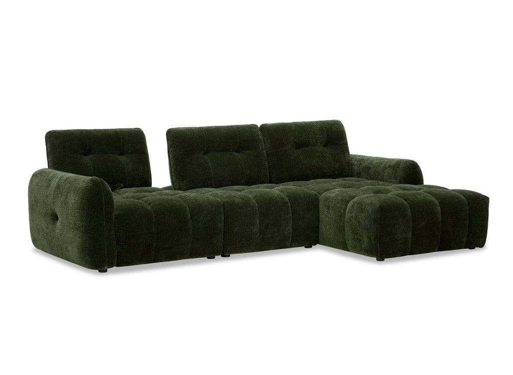 Canapé d'angle en velours tissé vert olive avec dossier réglable ADONIS - Angle droit