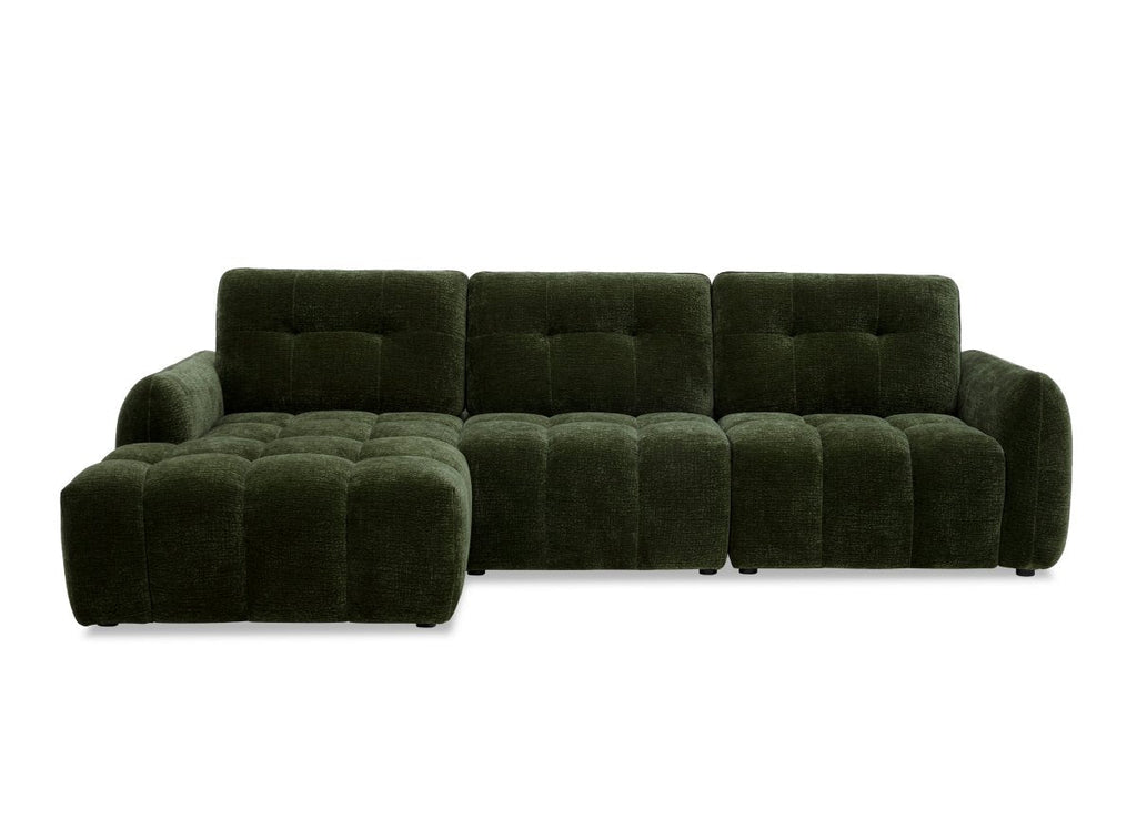 Canapé d'angle en velours tissé vert olive avec dossier réglable ADONIS - Angle gauche