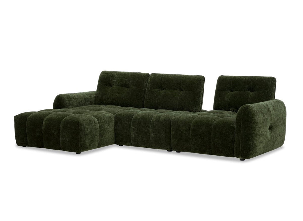 Canapé d'angle en velours tissé vert olive avec dossier réglable ADONIS - Angle gauche