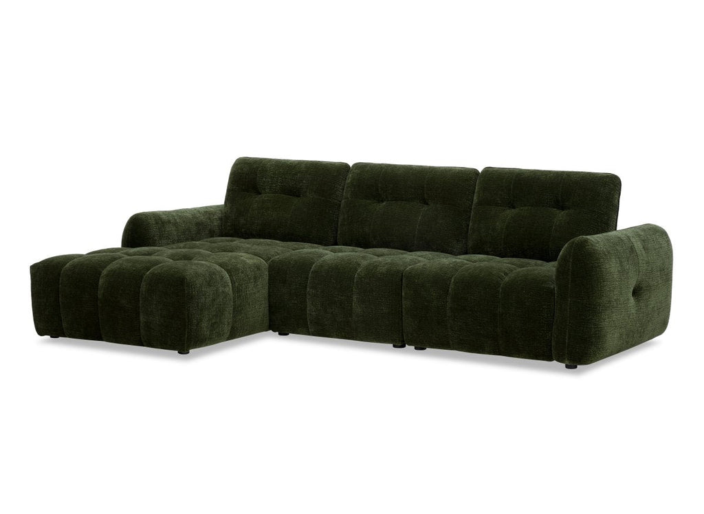 Canapé d'angle en velours tissé vert olive avec dossier réglable ADONIS - Angle gauche