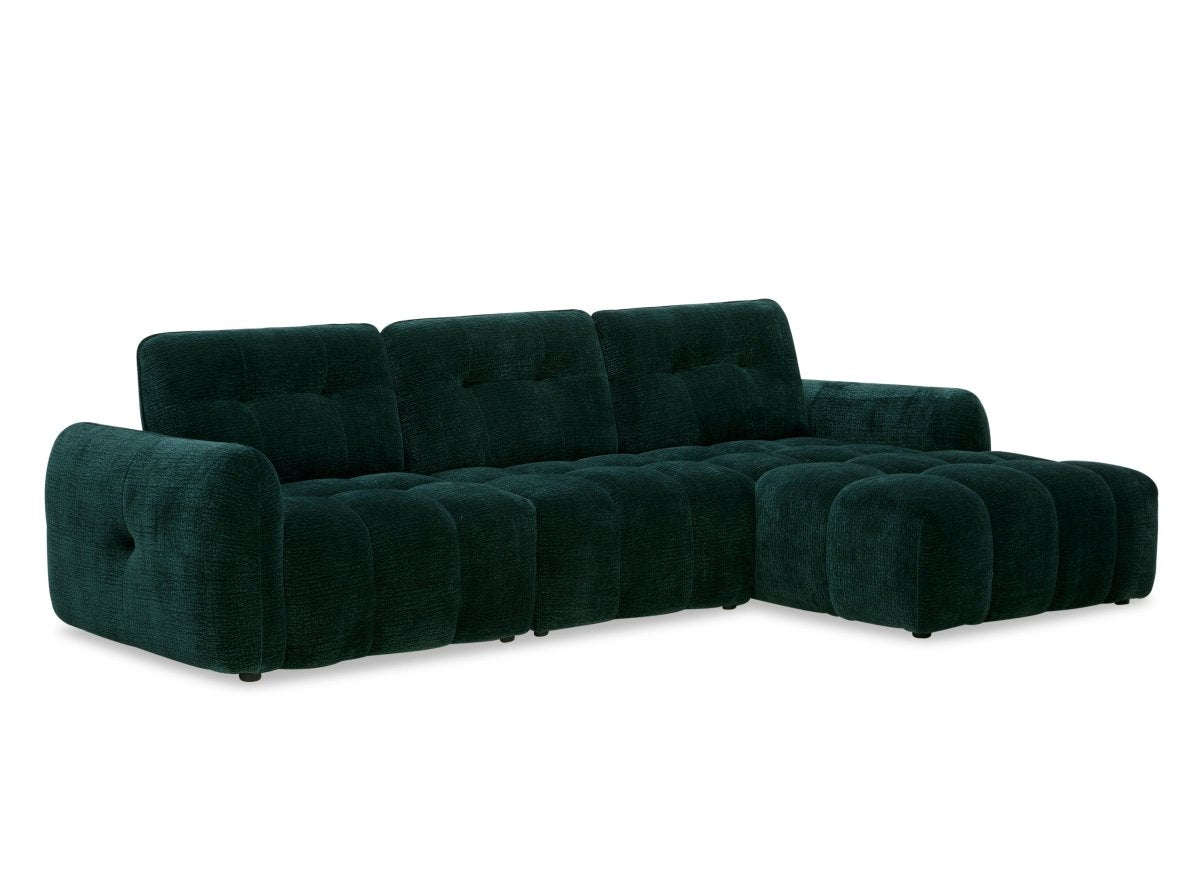 Canapé d'angle en velours tissé vert sapin avec dossier réglable ADONIS - Angle droit