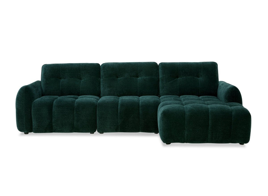 Canapé d'angle en velours tissé vert sapin avec dossier réglable ADONIS - Angle droit