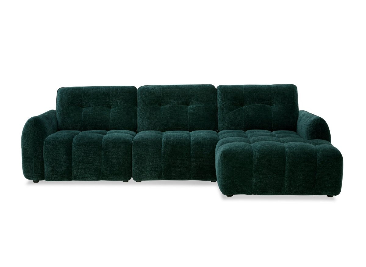 Canapé d'angle en velours tissé vert sapin avec dossier réglable ADONIS - Angle droit