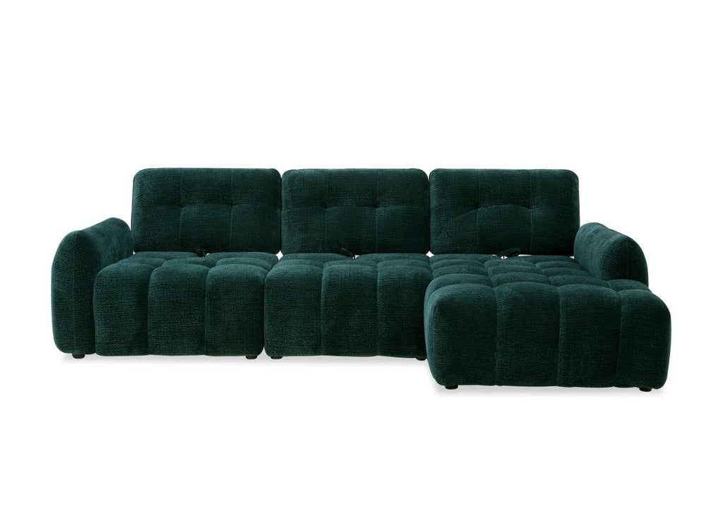 Canapé d'angle en velours tissé vert sapin avec dossier réglable ADONIS - Angle droit