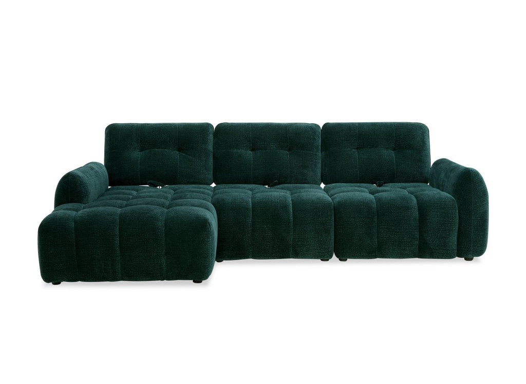Canapé d'angle en velours tissé vert sapin avec dossier réglable ADONIS - Angle gauche
