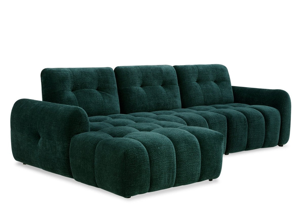 Canapé d'angle en velours tissé vert sapin avec dossier réglable ADONIS - Angle gauche