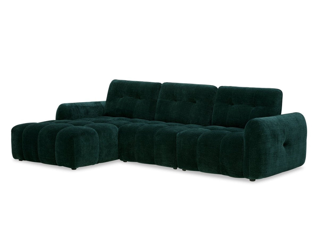 Canapé d'angle en velours tissé vert sapin avec dossier réglable ADONIS - Angle gauche
