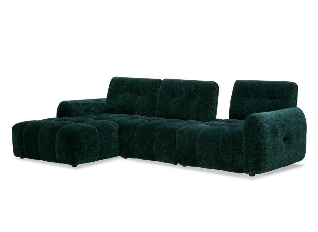 Canapé d'angle en velours tissé vert sapin avec dossier réglable ADONIS - Angle gauche