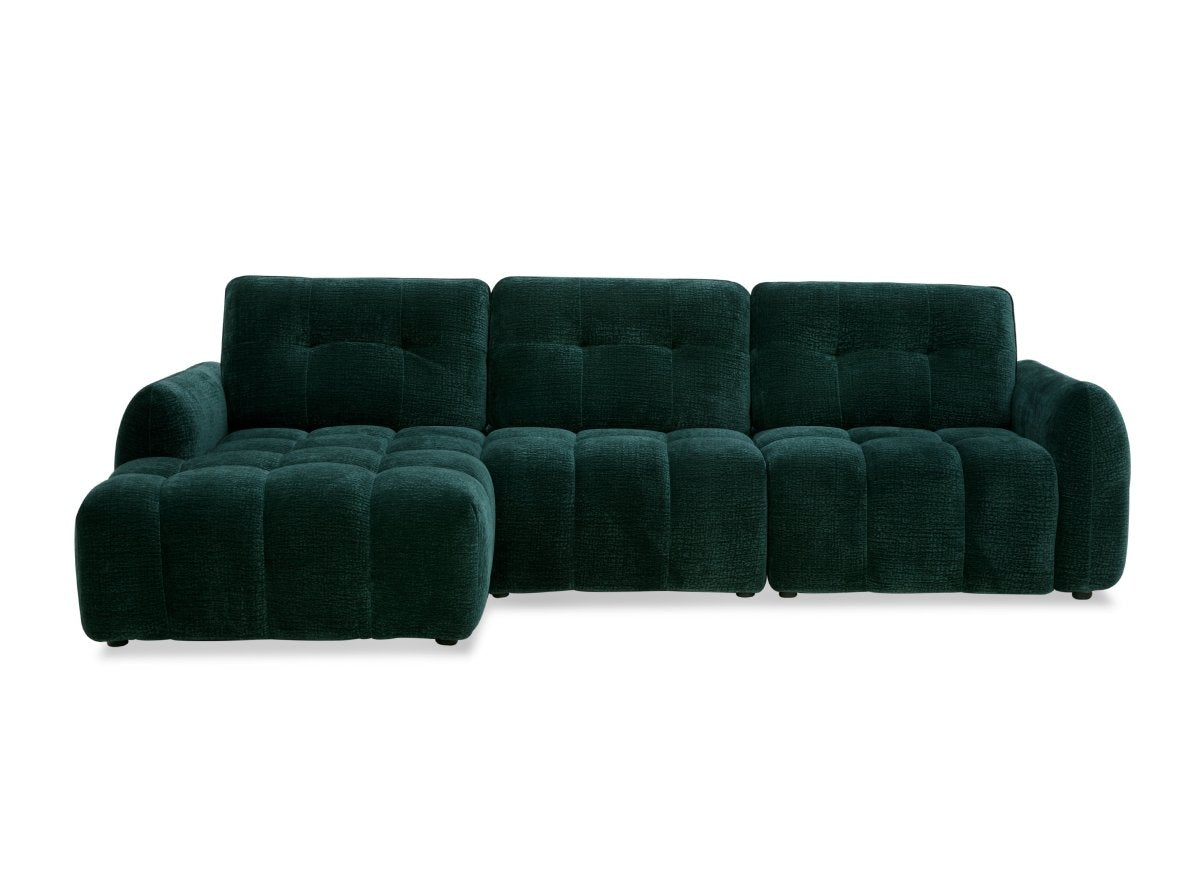 Canapé d'angle en velours tissé vert sapin avec dossier réglable ADONIS - Angle gauche