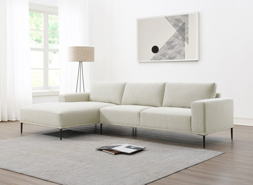 Canapé d'angle fixe avec méridienne en tissu beige ARNOLD - Angle Gauche