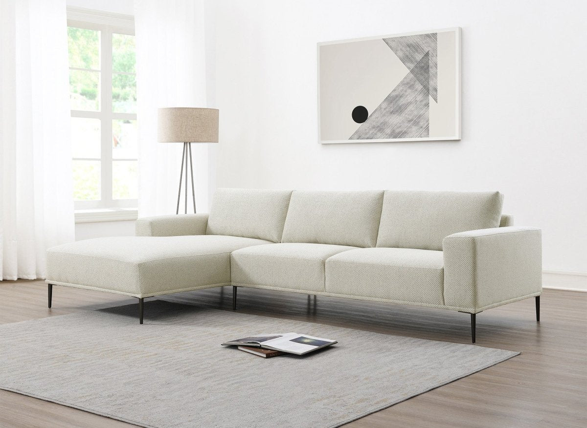 Canapé d'angle fixe avec méridienne en tissu beige ARNOLD - Angle Gauche