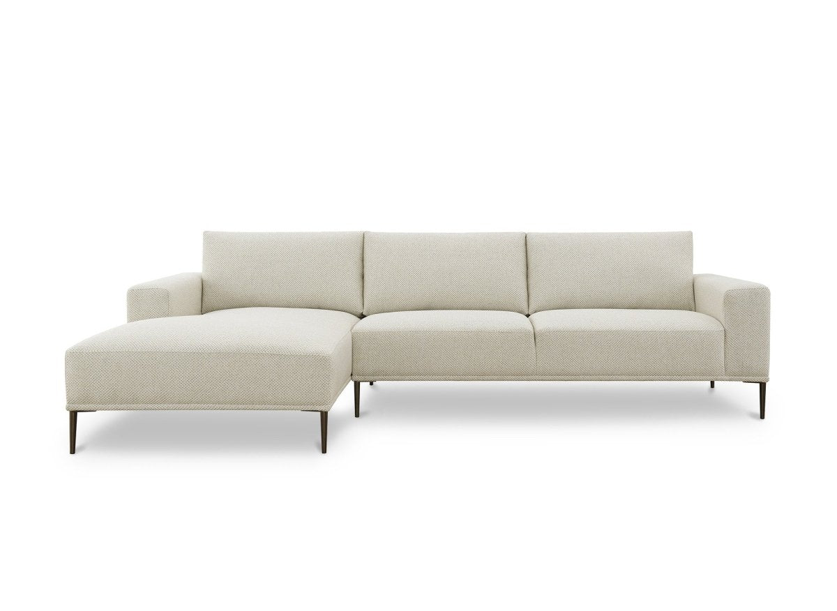 Canapé d'angle fixe avec méridienne en tissu beige ARNOLD - Angle Gauche