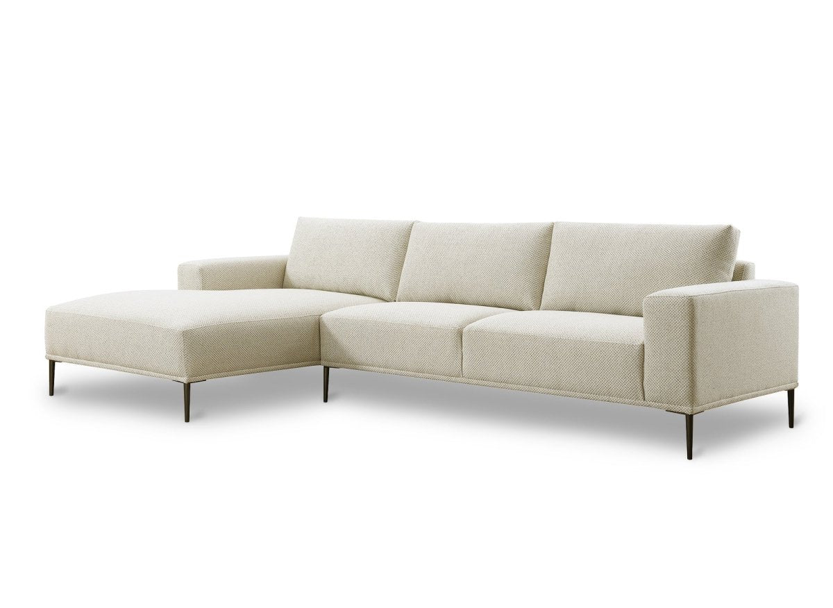 Canapé d'angle fixe avec méridienne en tissu beige ARNOLD - Angle Gauche