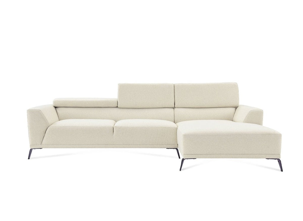 Canapé d'angle fixe avec méridienne en tissu beige KALISTA - Angle Droit
