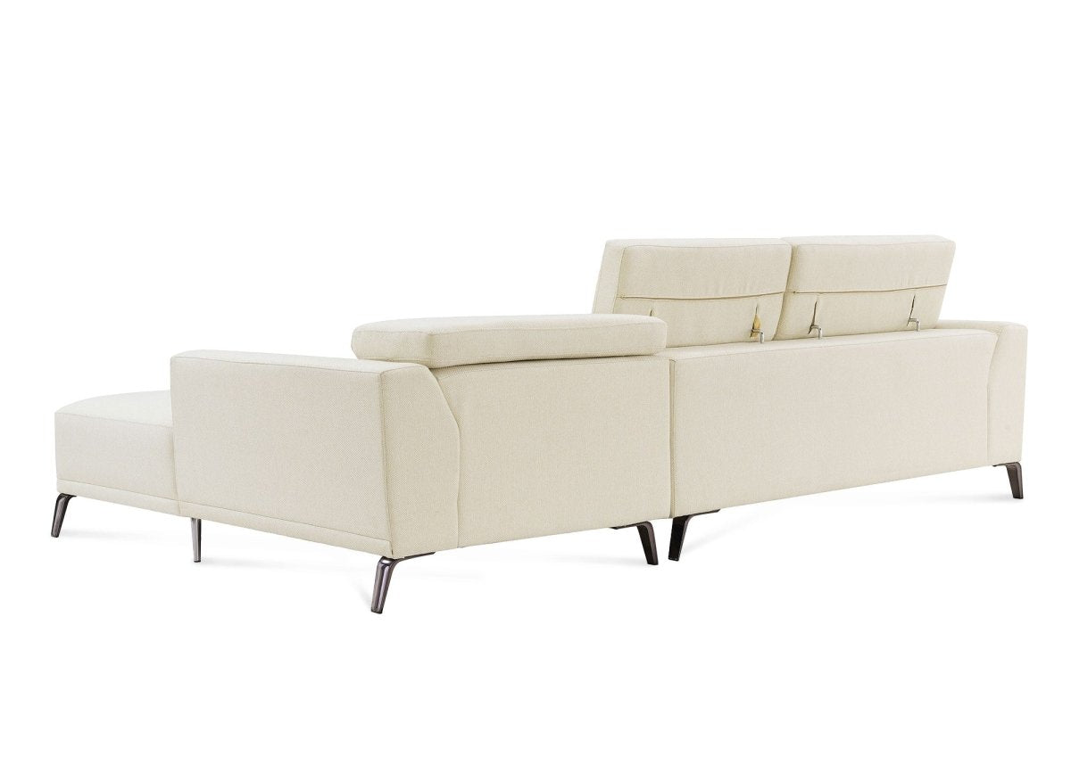 Canapé d'angle fixe avec méridienne en tissu beige KALISTA - Angle Droit