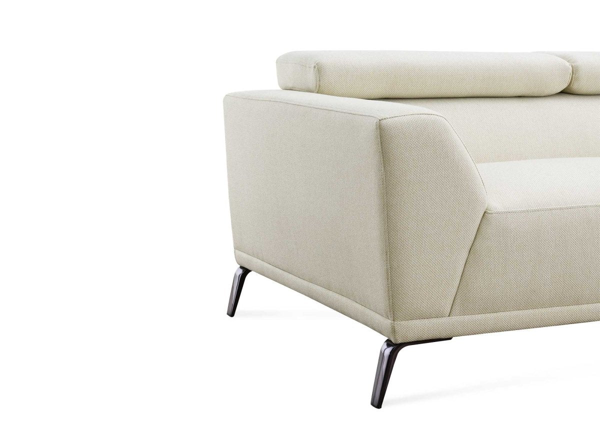 Canapé d'angle fixe avec méridienne en tissu beige KALISTA - Angle Droit