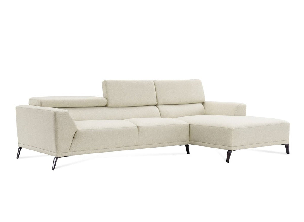 Canapé d'angle fixe avec méridienne en tissu beige KALISTA - Angle Droit