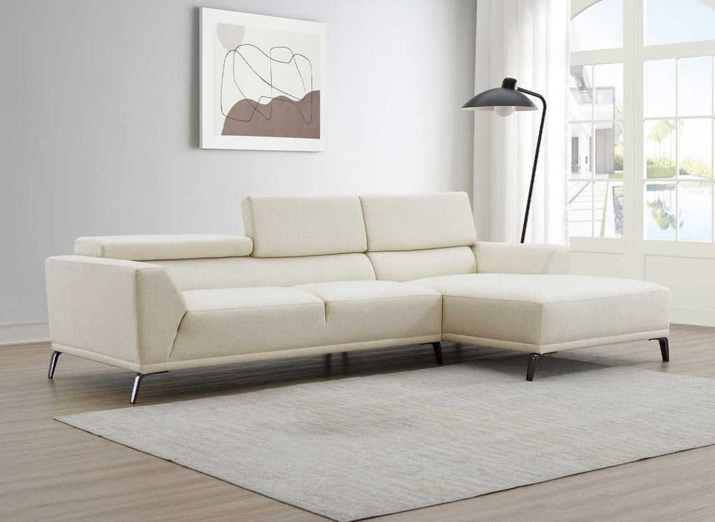 Canapé d'angle fixe avec méridienne en tissu beige KALISTA - Angle Droit