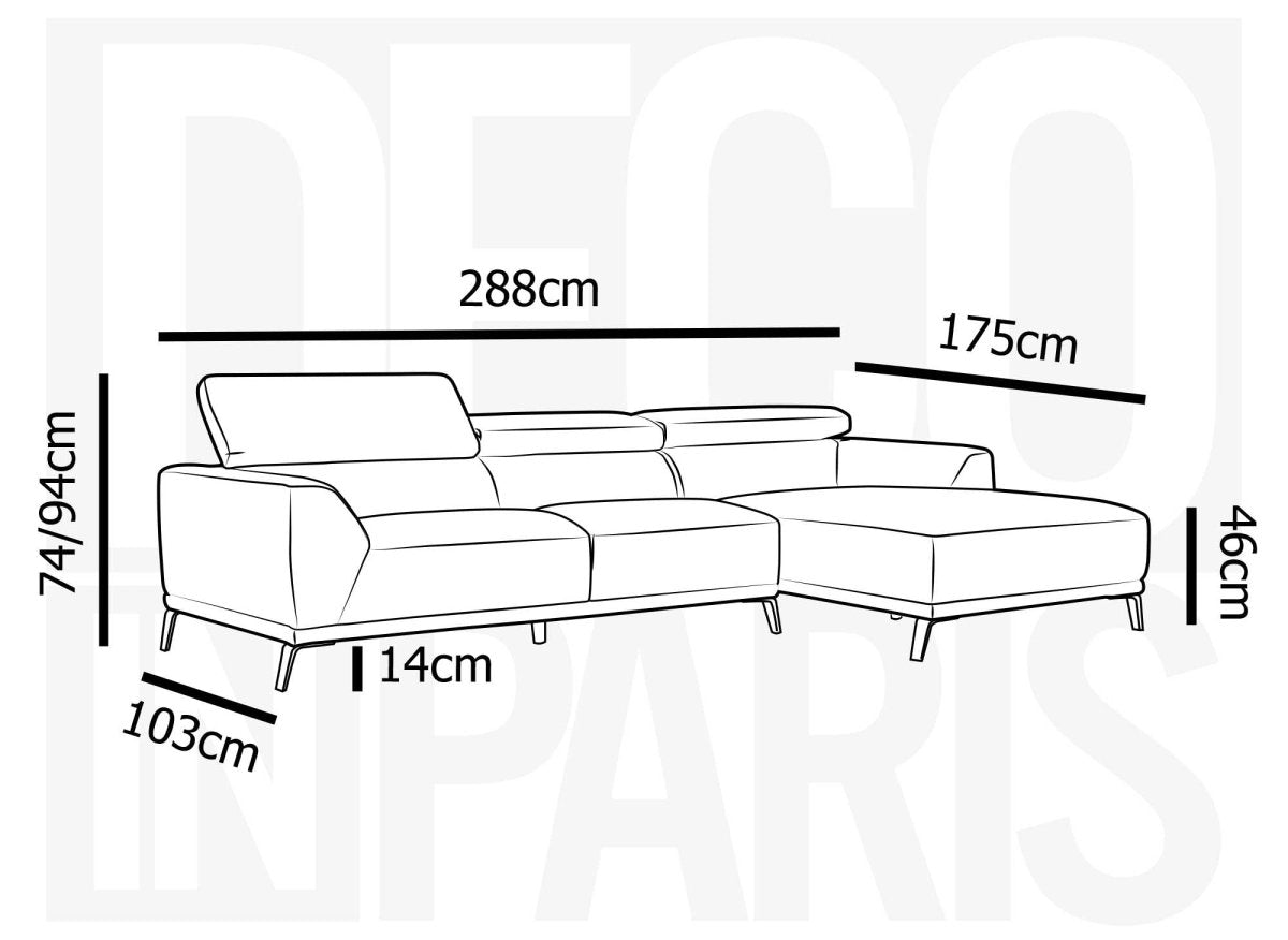 Canapé d'angle fixe avec méridienne en tissu beige KALISTA - Angle Droit