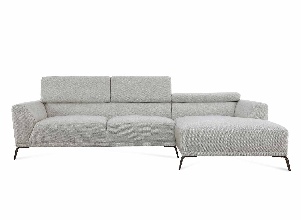 Canapé d'angle fixe avec méridienne en tissu gris clair KALISTA - Angle Droit