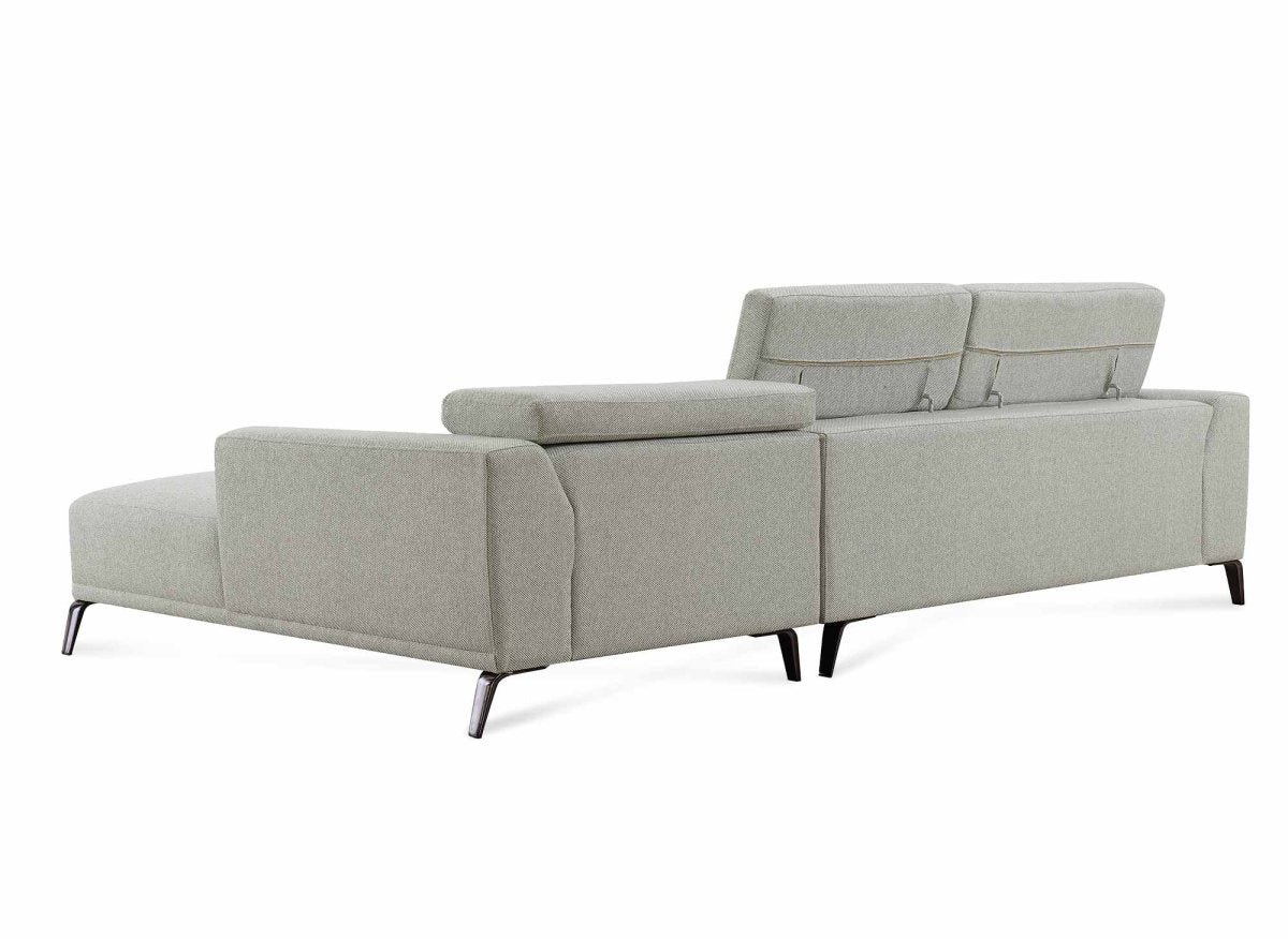 Canapé d'angle fixe avec méridienne en tissu gris clair KALISTA - Angle Droit