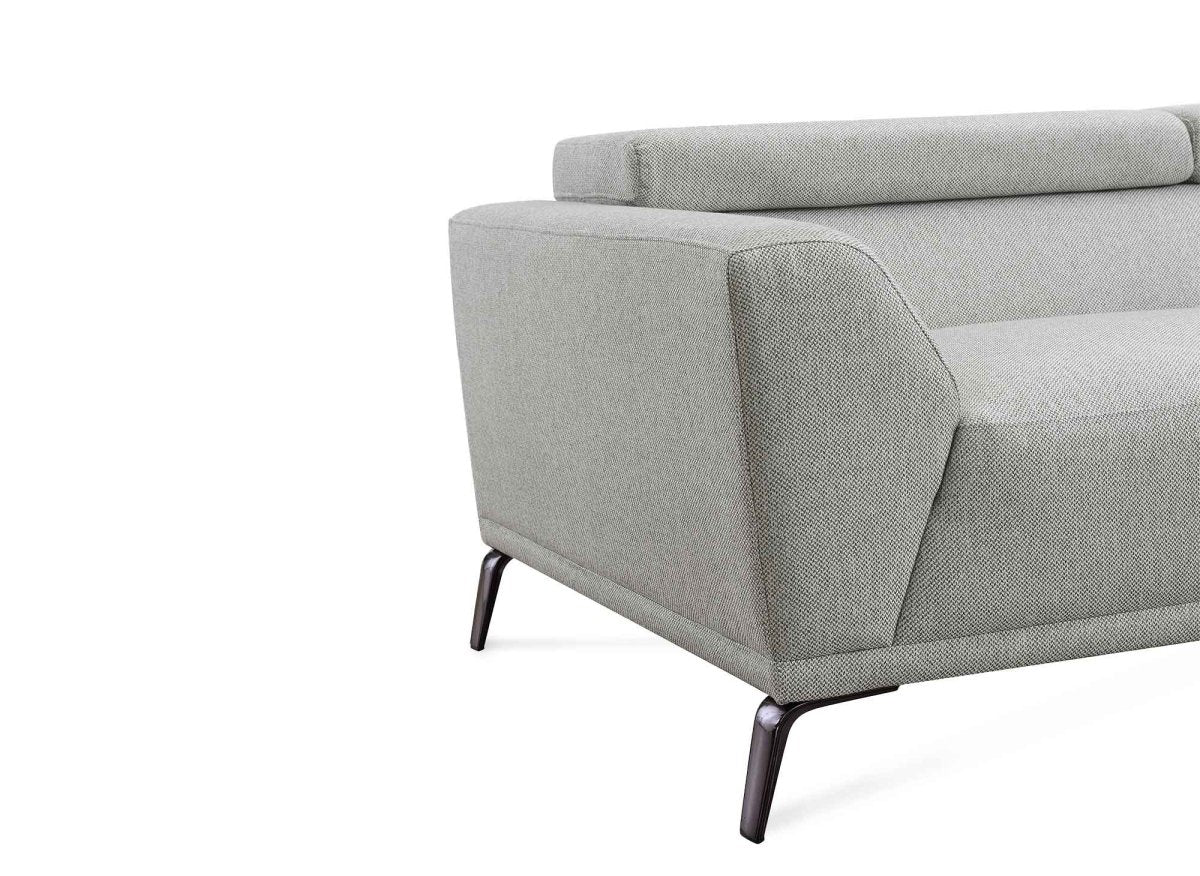 Canapé d'angle fixe avec méridienne en tissu gris clair KALISTA - Angle Droit