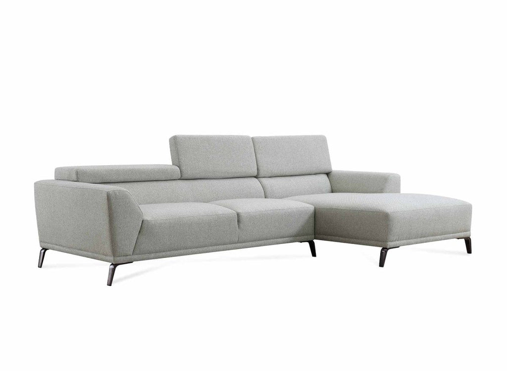 Canapé d'angle fixe avec méridienne en tissu gris clair KALISTA - Angle Droit