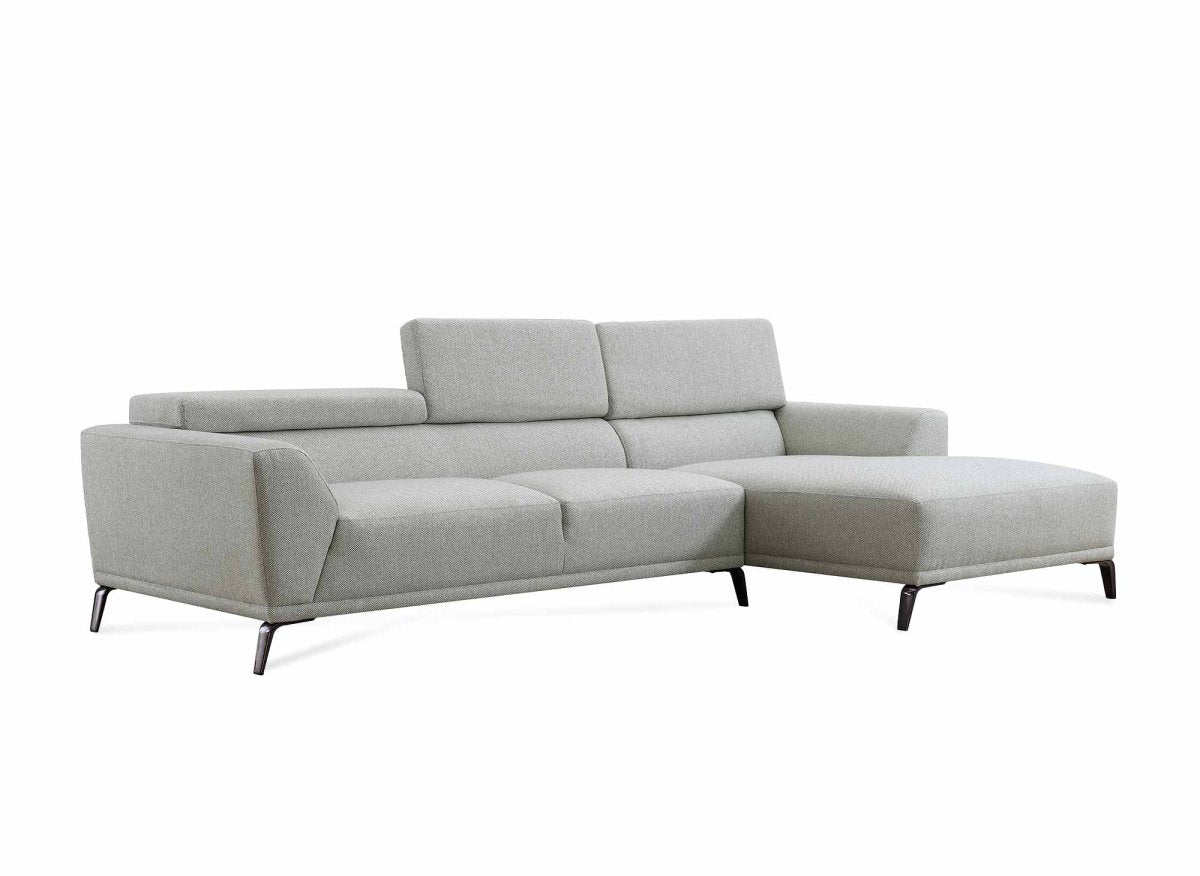 Canapé d'angle fixe avec méridienne en tissu gris clair KALISTA - Angle Droit