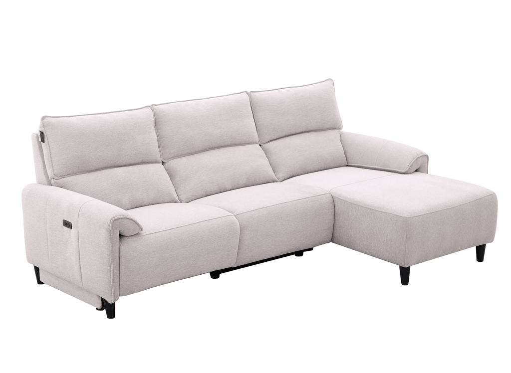 Canapé d’angle relax électrique en tissu beige LUDMILA - Angle droit
