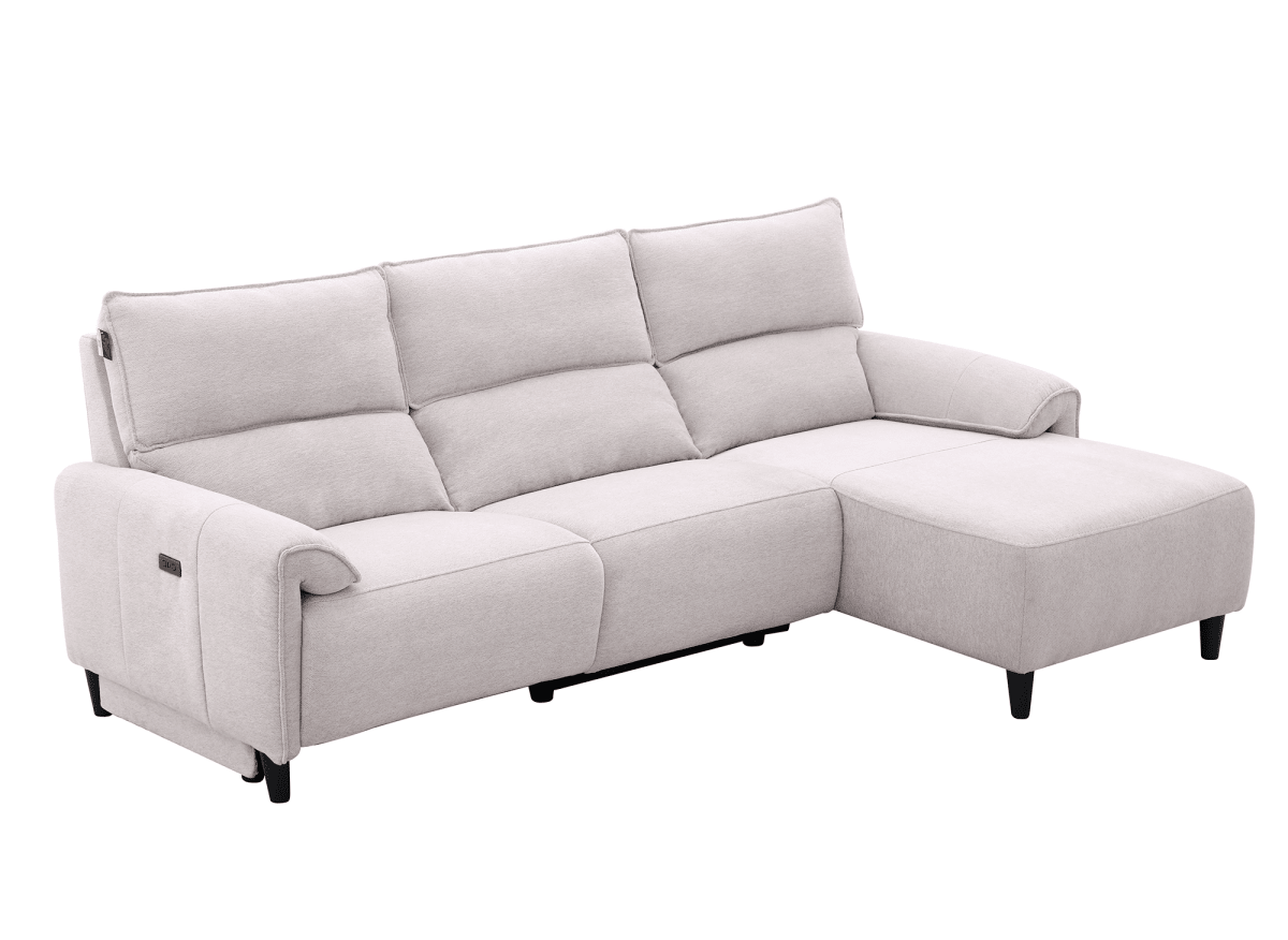 Canapé d’angle relax électrique en tissu beige LUDMILA - Angle droit
