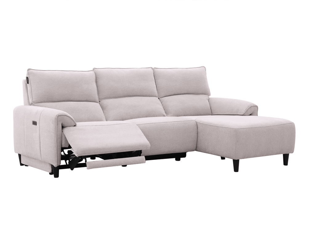 Canapé d’angle relax électrique en tissu beige LUDMILA - Angle droit