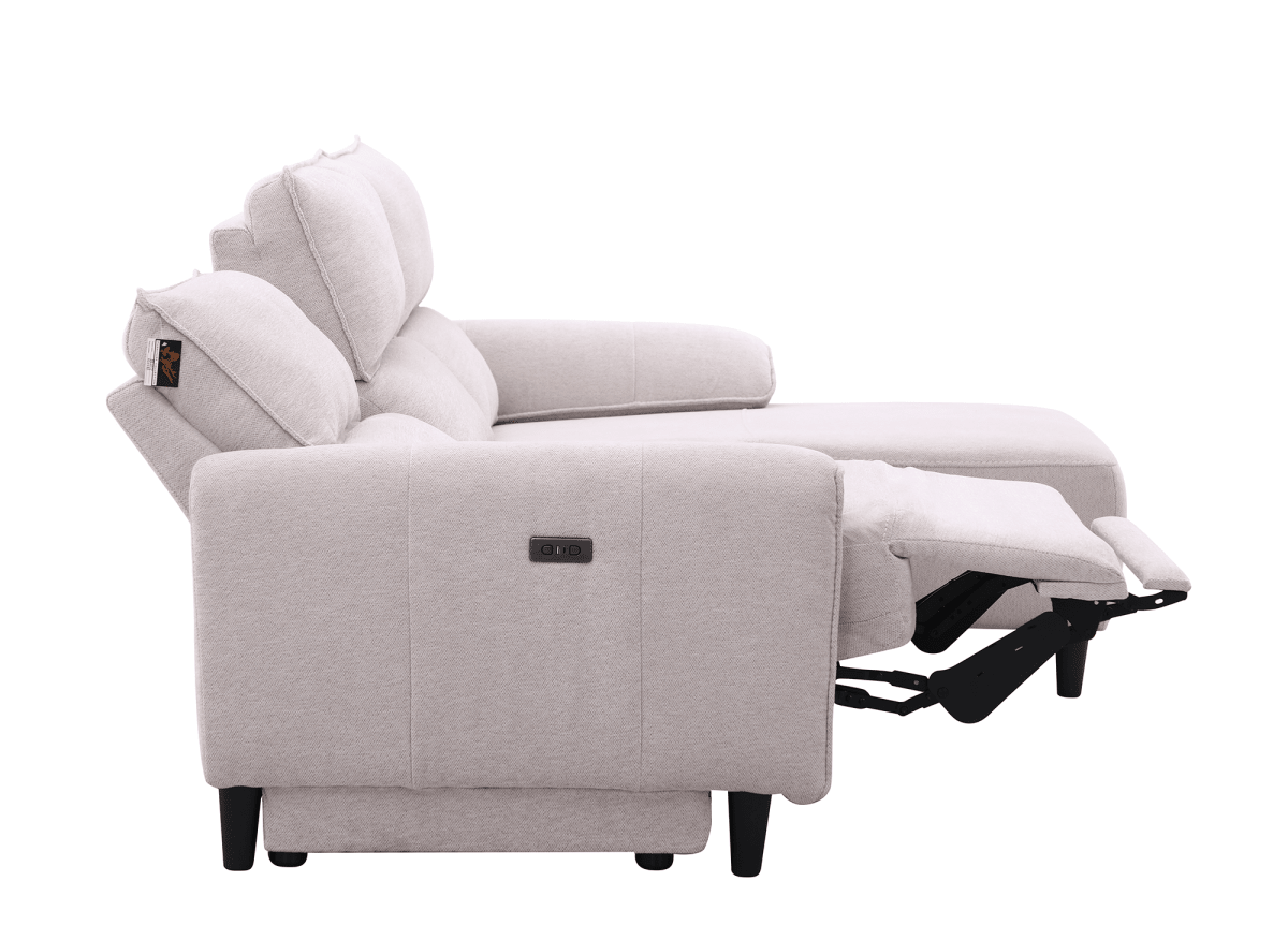 Canapé d’angle relax électrique en tissu beige LUDMILA - Angle droit