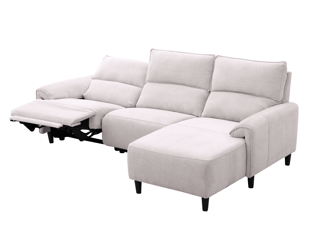 Canapé d’angle relax électrique en tissu beige LUDMILA - Angle droit