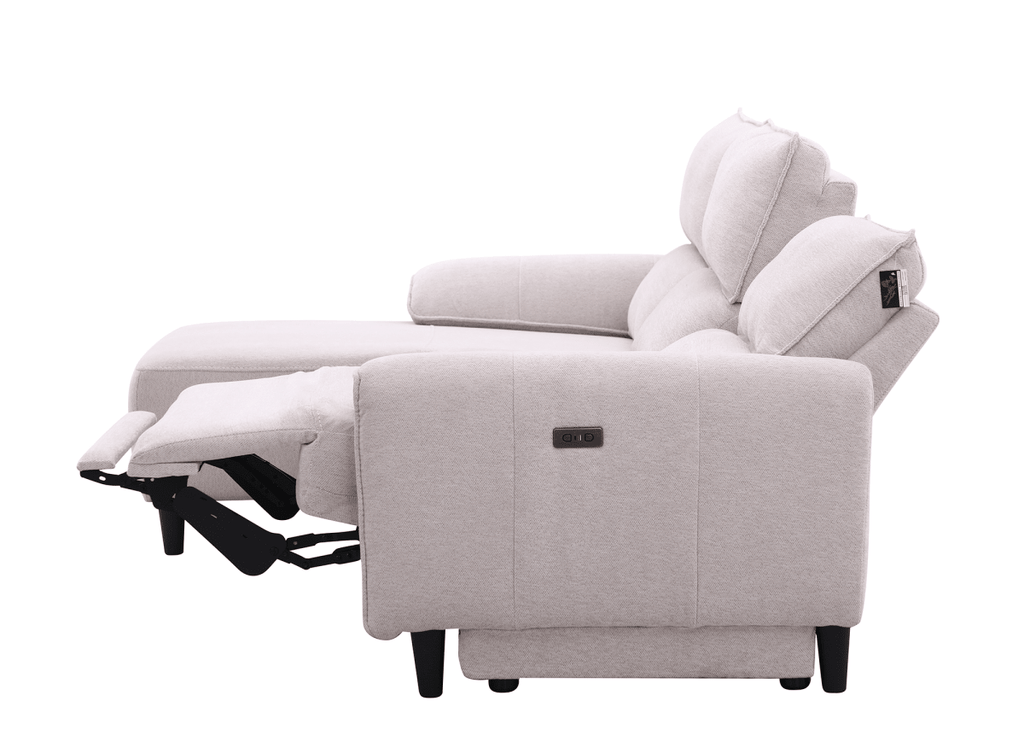 Canapé d’angle relax électrique en tissu beige LUDMILA - Angle gauche
