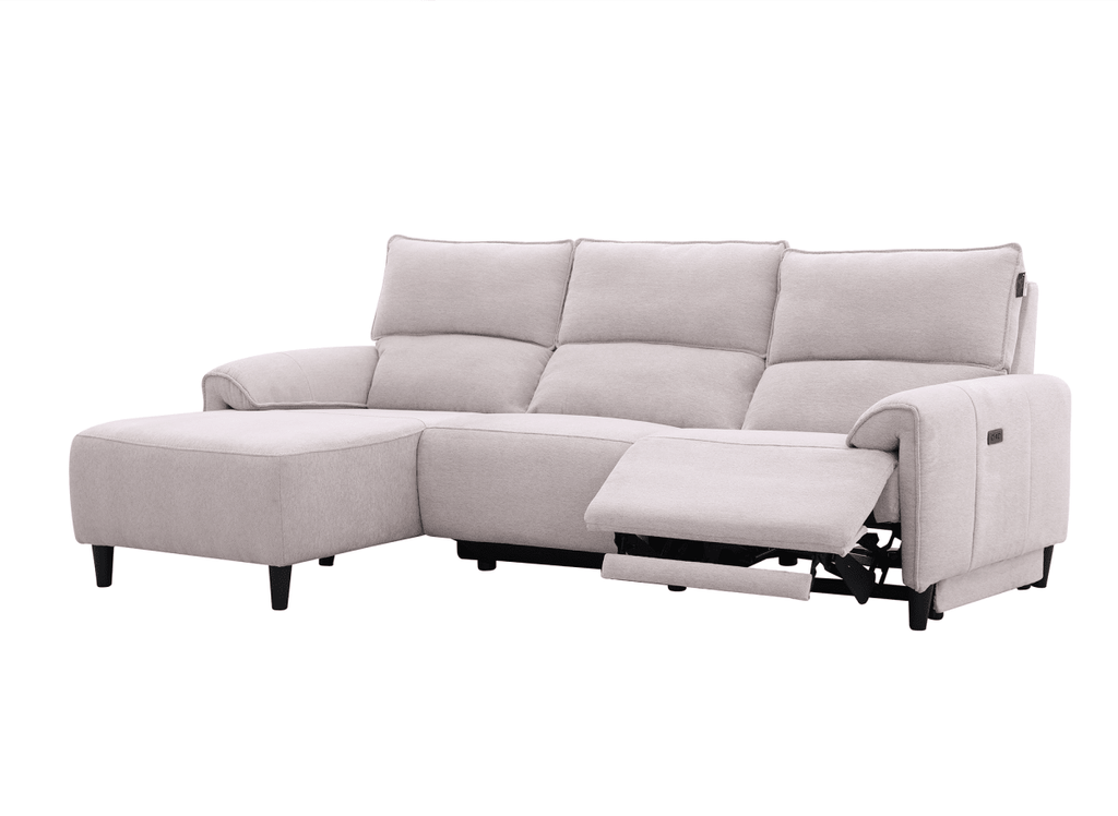 Canapé d’angle relax électrique en tissu beige LUDMILA - Angle gauche