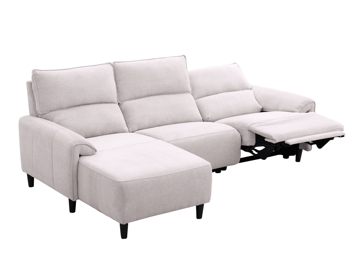 Canapé d’angle relax électrique en tissu beige LUDMILA - Angle gauche