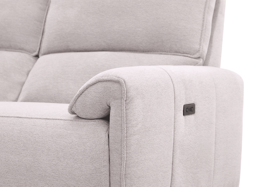 Canapé d’angle relax électrique en tissu beige LUDMILA - Angle gauche