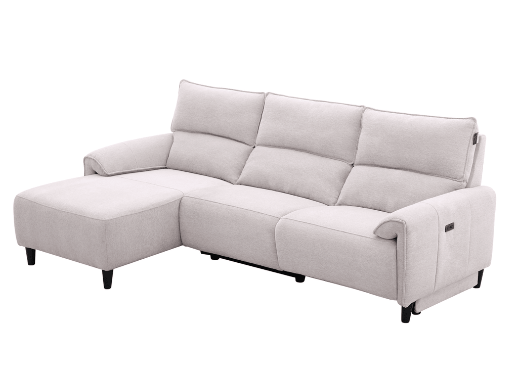 Canapé d’angle relax électrique en tissu beige LUDMILA - Angle gauche